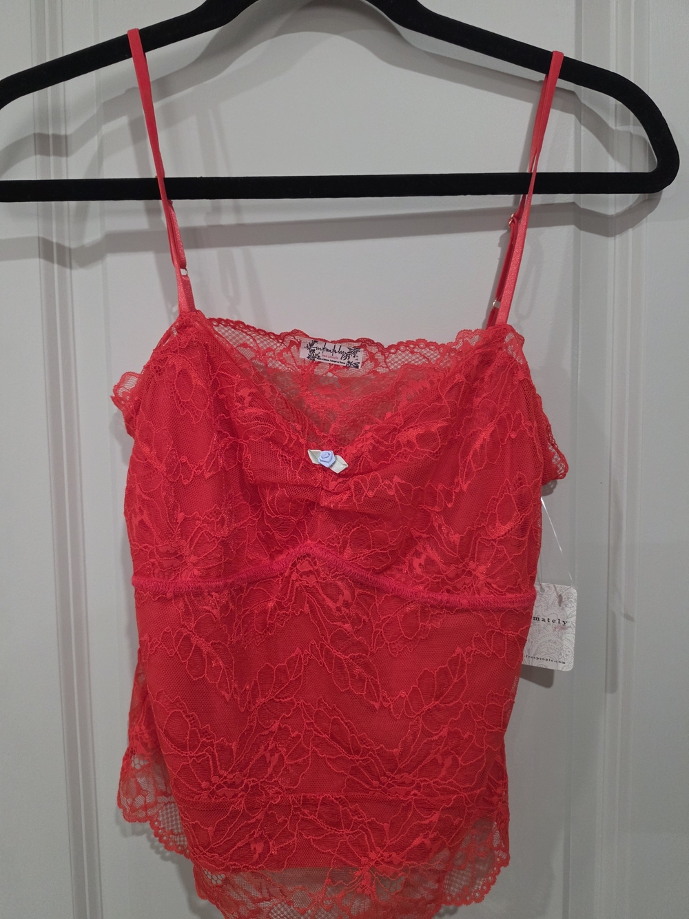 Free People Bright Red Lace Camisole with Adjustable Straps
